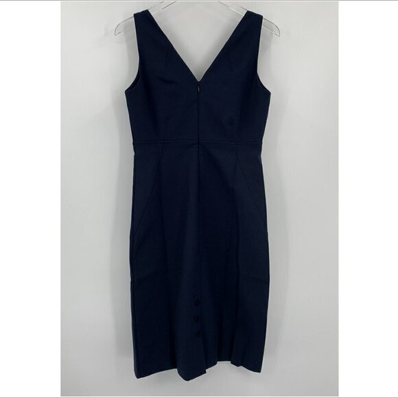 Club Monaco Button Back Vent navy blue shift dress sheath midi career new 8 - Picture 4 of 5